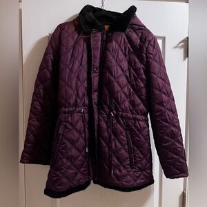 Sporto Black Faux Fur Coat with Purple Zipper